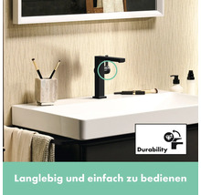 Waschbeckenarmatur in einem Badezimmer mit dem Symbol Dauerhaftigkeit.