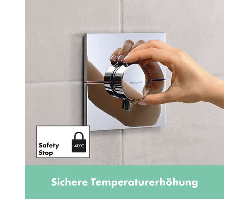 Hansgrohe Thermostatarmatur mit Sicherheitssperre bei 40 Grad Celsius