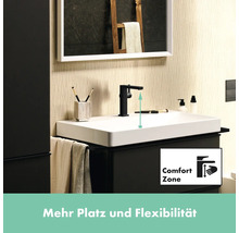 Badezimmerwaschtisch mit schwarzer Armatur und Comfort Zone