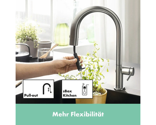 Küchenarmatur mit Ausziehfunktion und sBox für mehr Flexibilität
