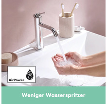 Hahn mit AirPower Technologie und Hände unter fließendem Wasser