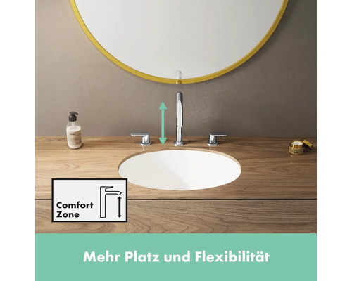 Waschtischarmatur mit ComfortZone Funktion für mehr Bewegungsfreiheit am Waschbecken