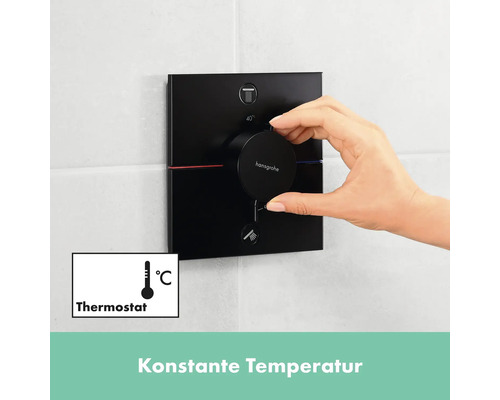Schwarzer Duschthermostat mit Handbedienung zur Temperatureinstellung