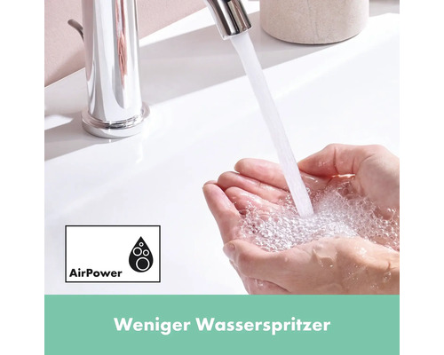 Wasserhahn mit AirPower Technologie für weniger Wasserspritzer