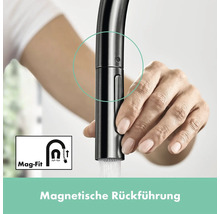 Detailaufnahme einer Küchenarmatur mit magnetischer Rückführung