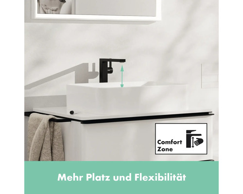 Waschtischarmatur mit ComfortZone für mehr Platz und Flexibilität am Waschbecken
