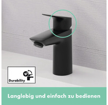 Schwarzer Waschtischmischer mit Durability-Symbol