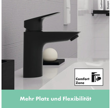 Schwarzer Waschtischmischer mit ComfortZone auf einem Waschtisch