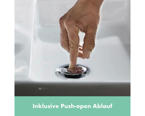 Hand betätigt Push-Open-Ablauf in einem Waschbecken