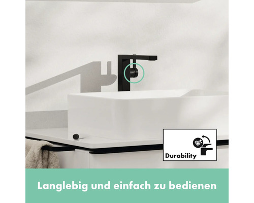 Waschtischarmatur in einem Badezimmer mit dem Symbol Langlebigkeit