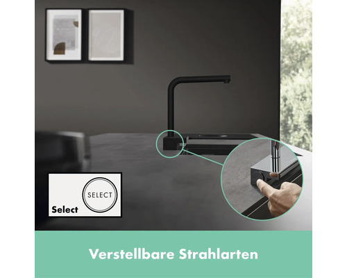Küchenarmatur mit verstellbaren Strahlarten auf einer Arbeitsplatte