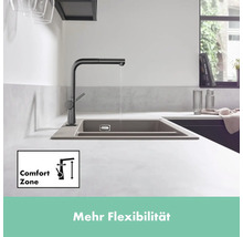 Küchenspüle mit Wasserhahn und Comfort Zone Symbol für mehr Flexibilität