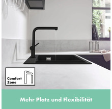 Küchenspüle mit Wasserhahn und Komfortzone Symbol für mehr Platz und Flexibilität.