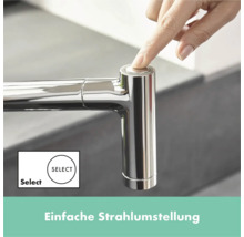Bedienung einer Küchenarmatur mit Select-Funktion durch Fingerdruck