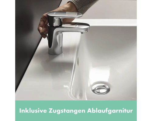 Waschtischarmatur mit Zugstangen Ablaufgarnitur auf einem Waschbecken