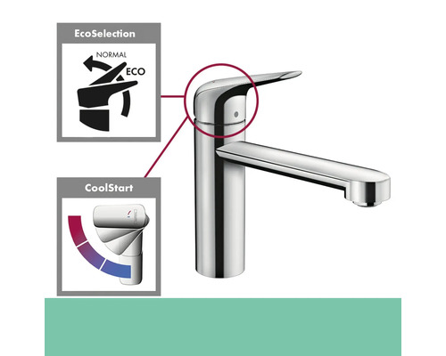 Armatur mit EcoSelection und CoolStart Funktion.