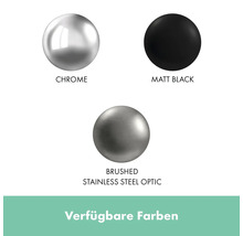 Verfügbare Farben: Chrom, Mattschwarz und gebürstete Edelstahloptik