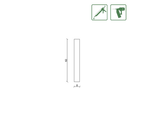 Technische Zeichnung eines Profils mit den Maßen 62 mal 8.