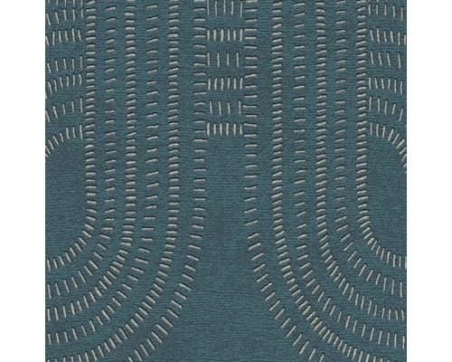 Nahaufnahme eines gemusterten Teppichs mit geraden und kreisförmigen Linien.