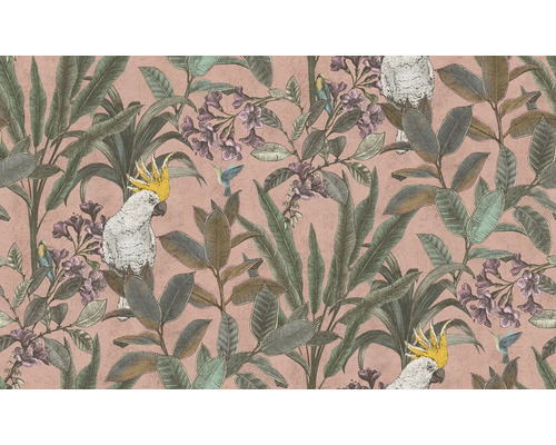 Tapete mit Pflanzen, Kakadus und Kolibris