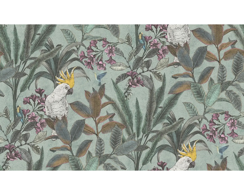 Tapete mit Pflanzen-, Blumen- und Vogelmuster