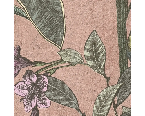 Nahaufnahme einer Tapete mit Blumen- und Blattmuster