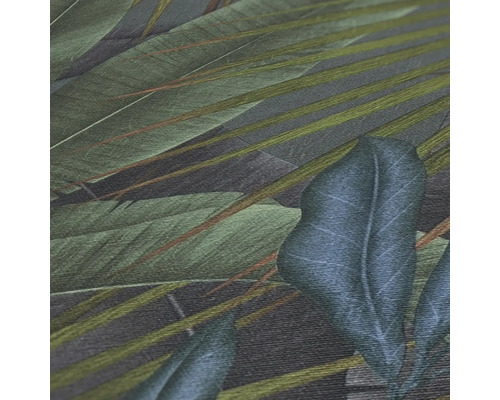 Nahaufnahme einer Tapete mit tropischem Blätterdesign