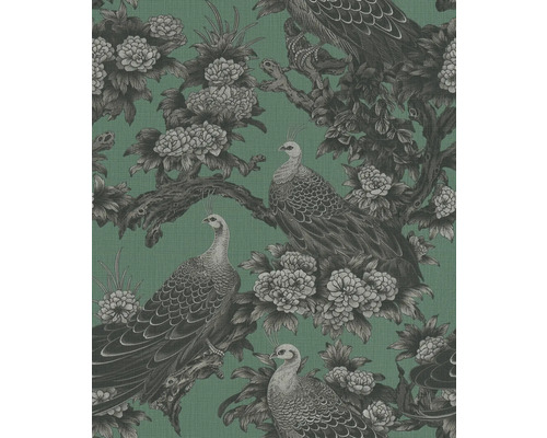 Tapete mit Pfauen- und Blumenmuster