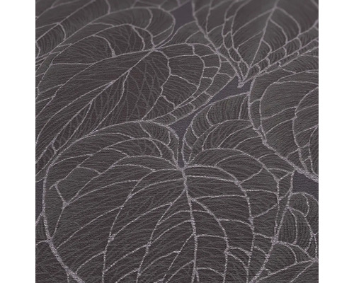Nahaufnahme einer dunkelgrauen Tapete mit Blattmuster