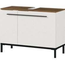 Waschbeckenunterschrank mit zwei Türen, Holzplatte und Metallbeinen