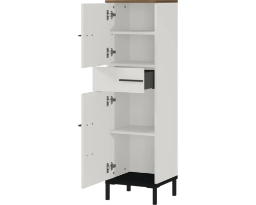 Hochschrank mit Schublade, offenen Regalen und zwei Türen