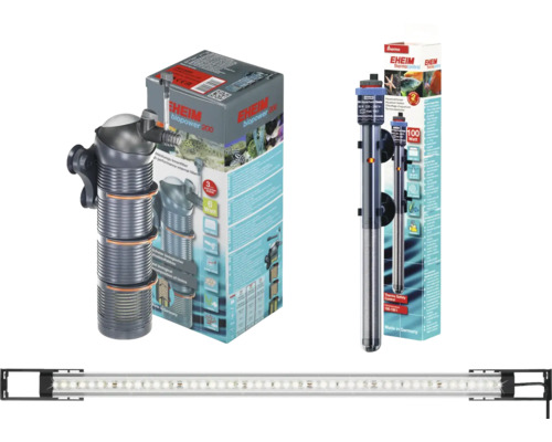 Aquarienset mit Innenfilter, Aquariumheizer und LED-Leuchte