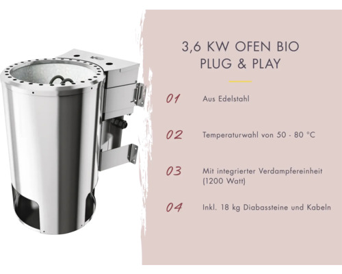 Saunaofen aus Edelstahl mit 3,6 kW Leistung