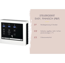 Plug & Play Sauna Karibu Jella inkl.3,6 kW Ofen u.ext.Steuerung mit Dachkranz und bronzierter Ganzglastüre