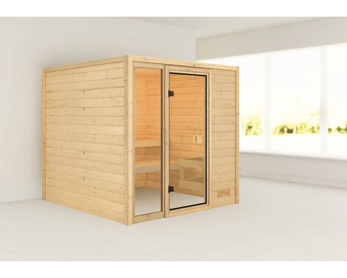 Sauna aus Holz mit Glastür für den Innenbereich