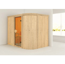 Ecksauna mit Glastür und Holzverkleidung