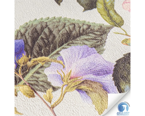 Nahaufnahme einer floral gemusterten Tapete mit Aqua Grip Technologie.