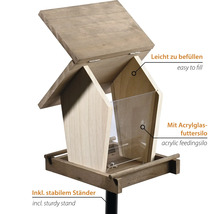 Vogelhaus mit Acrylglas Futterbehälter und stabilem Ständer