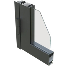 Profilansicht eines Aluminiumfensters mit Beschlag