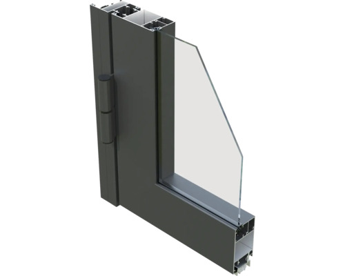 Profilansicht eines Aluminiumfensters mit Beschlag