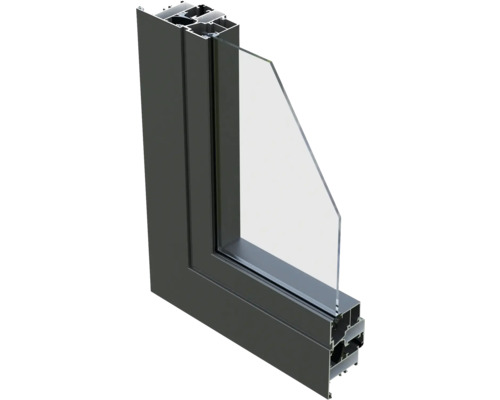Querschnitt eines Fensters mit Aluminiumrahmen und Glas