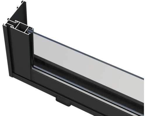 Detailansicht eines Fensterrahmens aus Aluminium mit Glas
