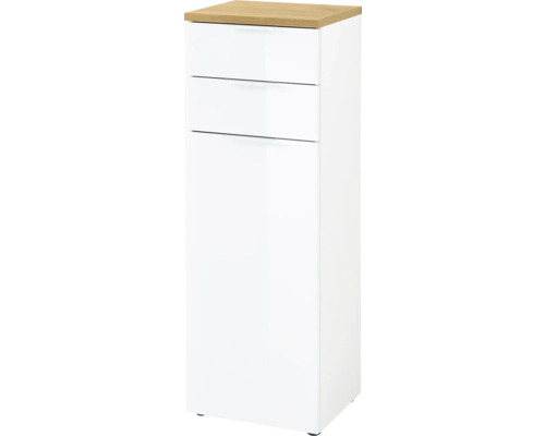 Weißer Badezimmerschrank mit zwei Schubladen und einer Tür