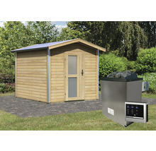 Saunahaus Karibu Nosse I inkl. 9 kW Ofen u.ext.Steuerung mit Vorraum und Holztüre mit Milchglas