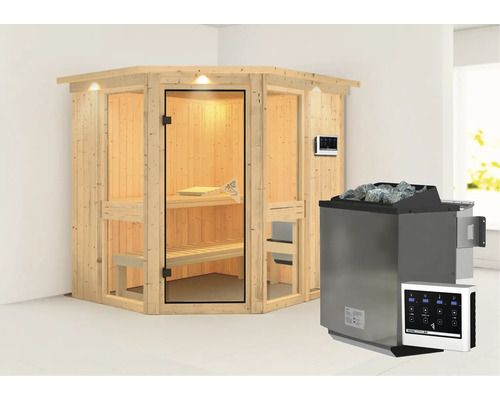 Ecksauna mit Saunaofen und Steuerung