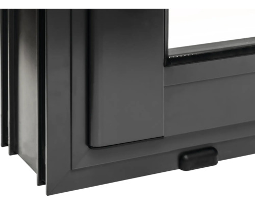 Detailansicht eines grauen Schiebefensters