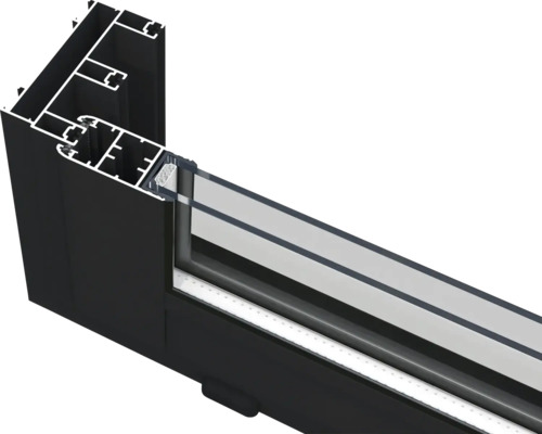 Schnittansicht eines Fensterrahmens aus Aluminium mit Verglasung