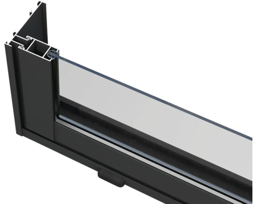 Schnittansicht eines Fensters mit Rahmen und Glas
