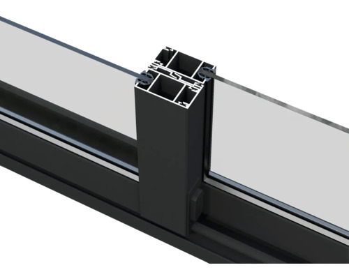Detailaufnahme eines Fensterprofils aus Aluminium mit Verglasung
