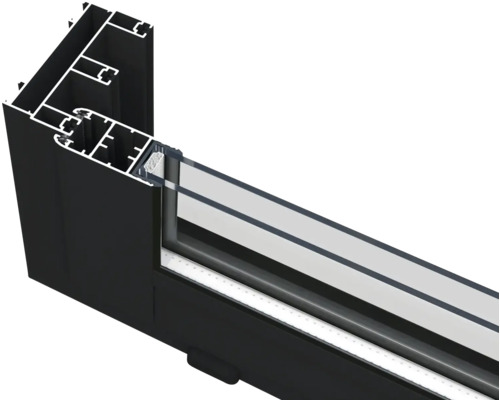 Querschnitt eines Aluminiumfensterprofils mit Isolierglas